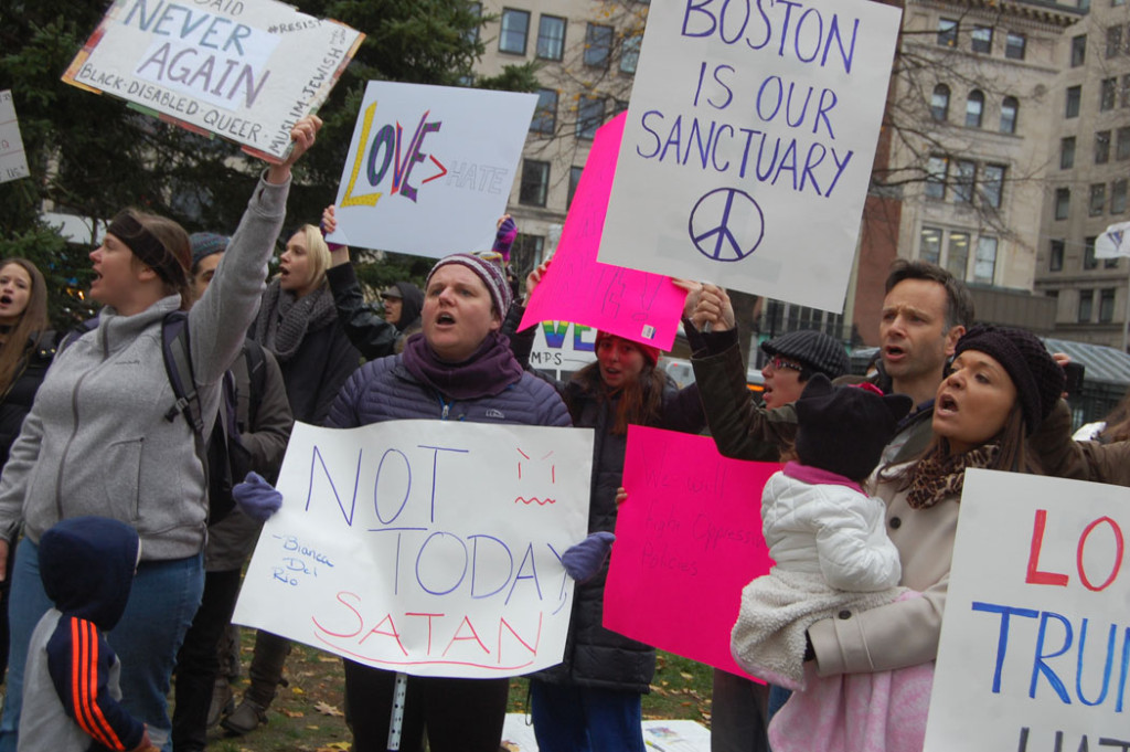 At "Love Trumps Hate" rally at Boston Common, Nov. 20, 2016. (Greg Cook)