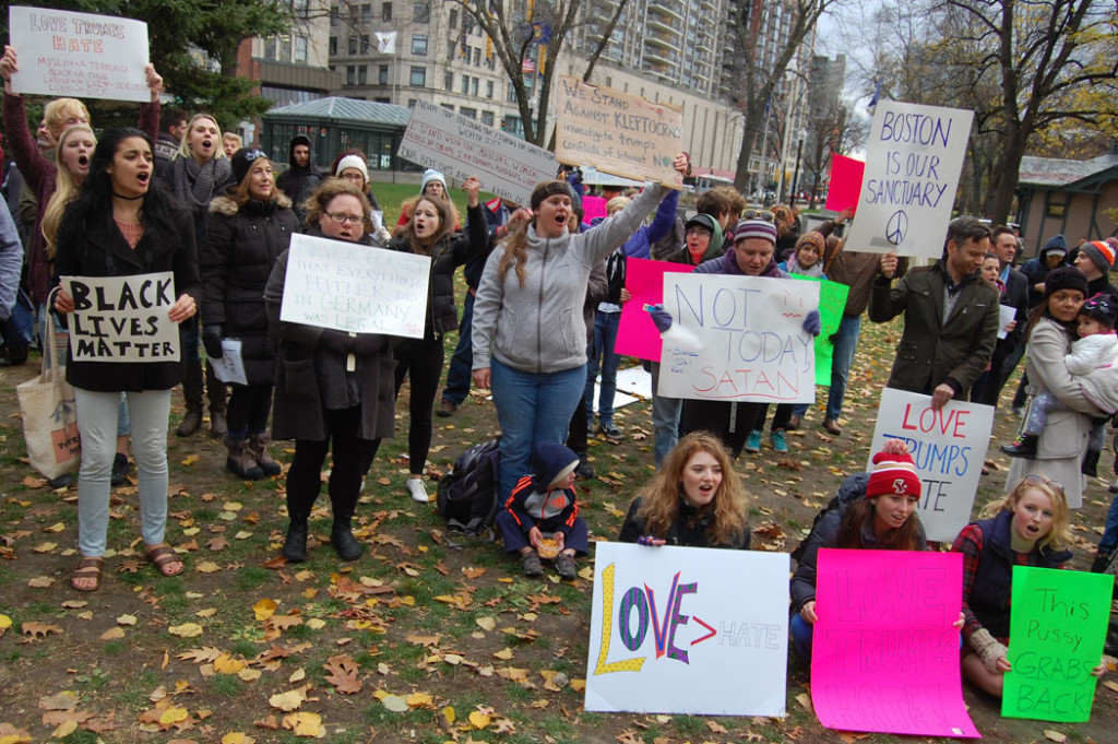 At "Love Trumps Hate" rally at Boston Common, Nov. 20, 2016. (Greg Cook)