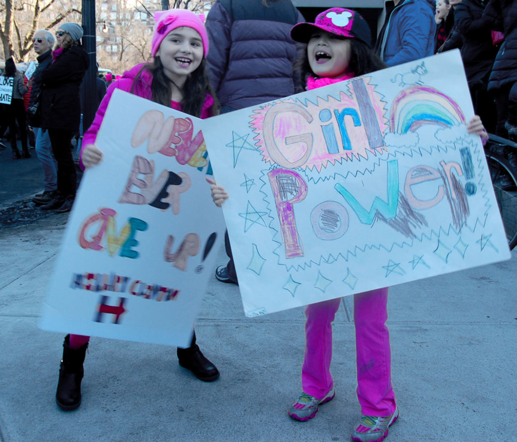 "Girl Power" on Arlington Street for the "Boston Women's March," Jan. 21, 2017. (Greg Cook)