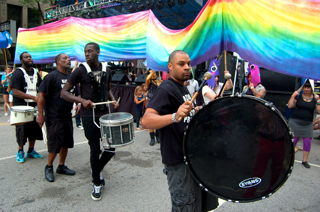 The Blackout Drum Squad leads the Foo-topia parade. (Greg Cook)