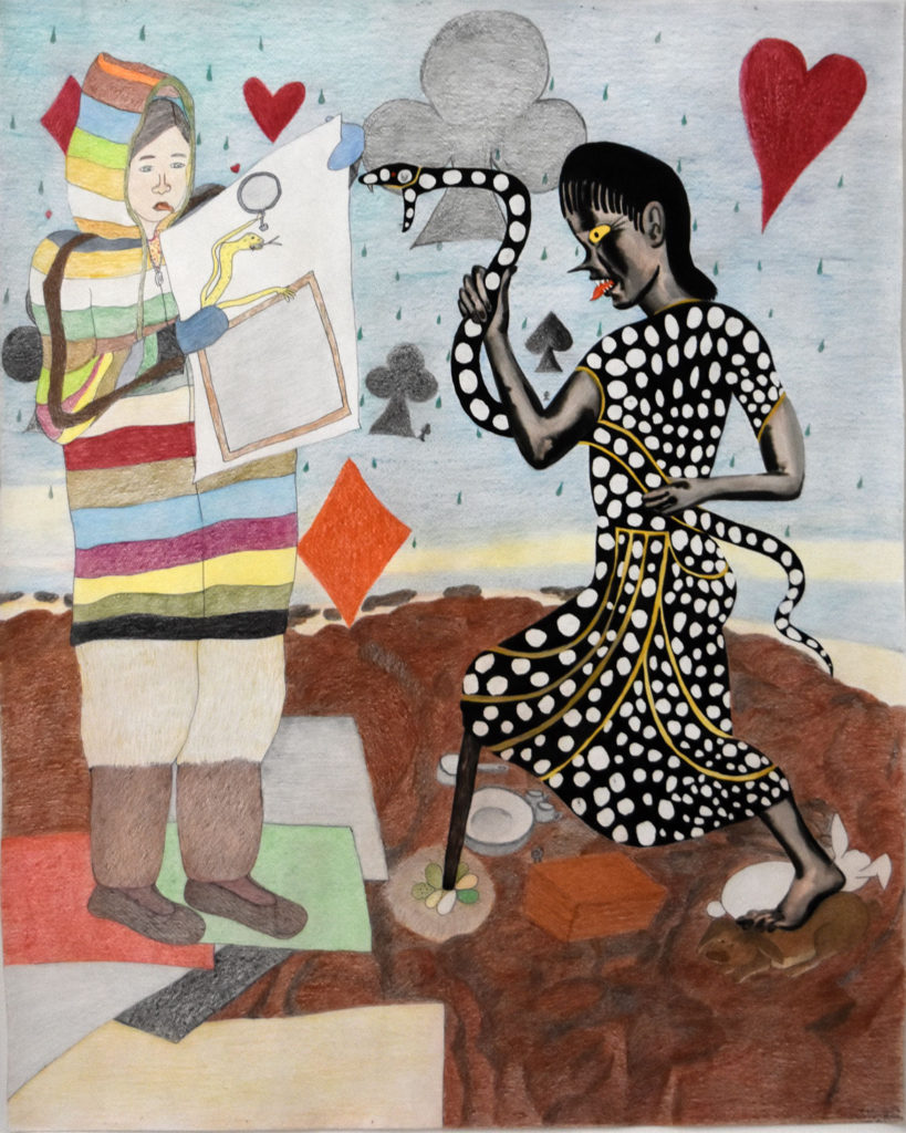 Shuvinai Ashoona and Shary Boyle “Self-Portrait,” 2015, ink and colored pencil on paper.