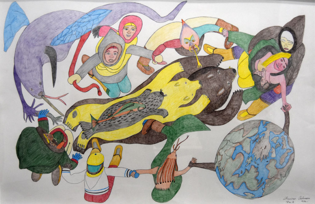 Shuvinai Ashoona “Composition (People, Animals and the World Holding Hands),” 2008, ink and colored pencil.