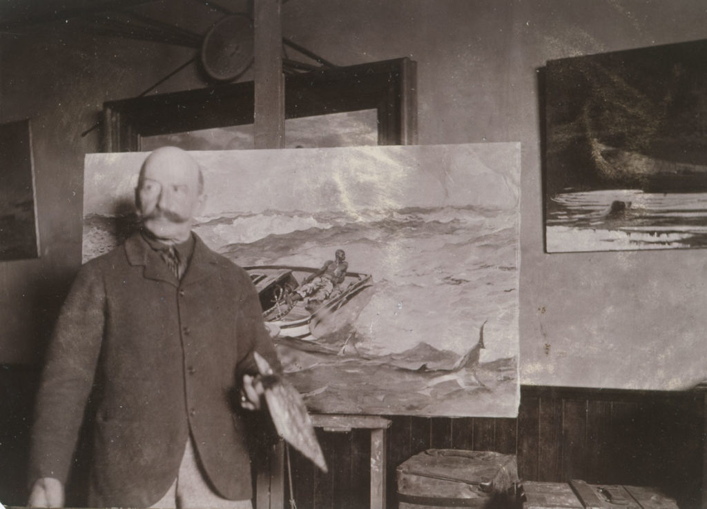 Winslow Homer with “The Gulf Stream” in his Studio, ca. 1900, gelatin silver print, by an unidentified photographer. (Bowdoin College Museum of Art, Brunswick, Maine)