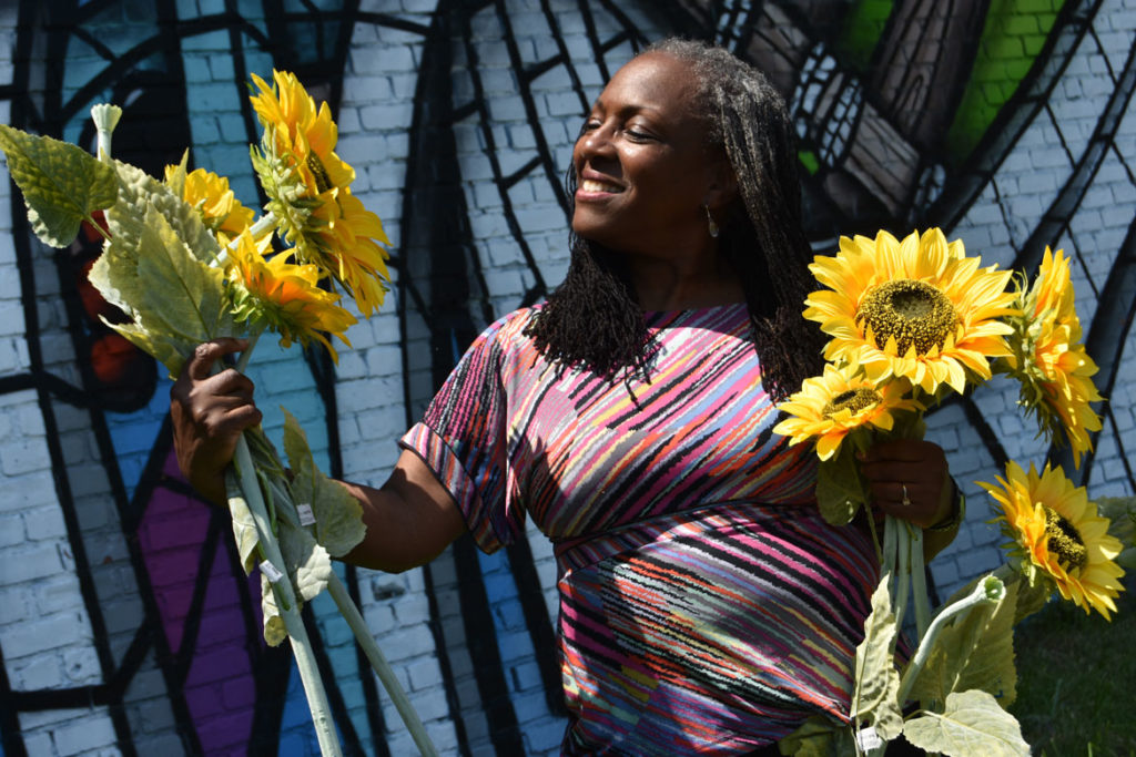 Ekua Holmes created "The Roxbury Sunflowers Project." (Greg Cook)