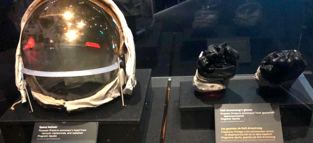 Neil Armstrong’s gloves and helmet from the Apollo 11 moon mission. (Museum of Science, Boston)