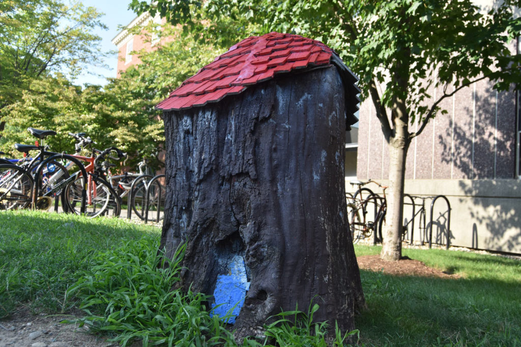 Winnie-the-Pooh House outside Harvard Science Center, Cambridge, August 2018. (Greg Cook)
