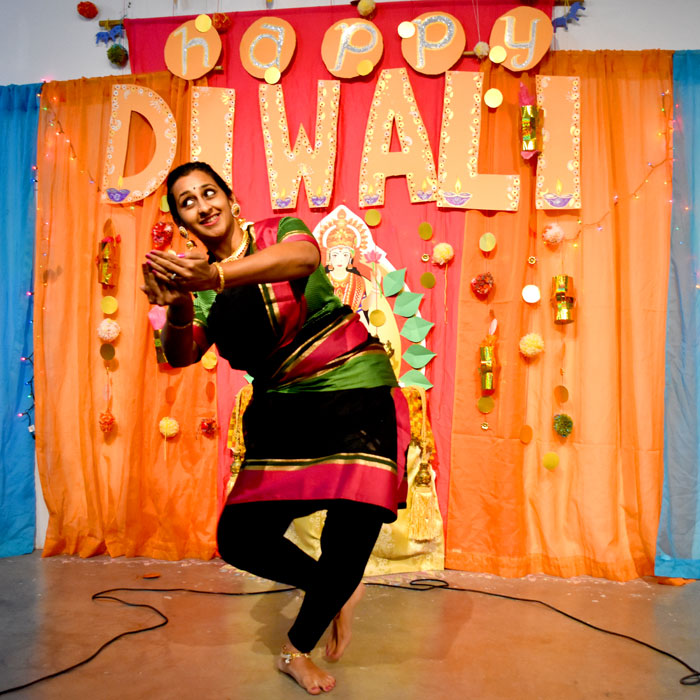 Amrutha Ananth dances classical Bharatanatyam during the Dawali celebration at the Gallery, Malden, Nov. 1, 2018. (Greg Cook)