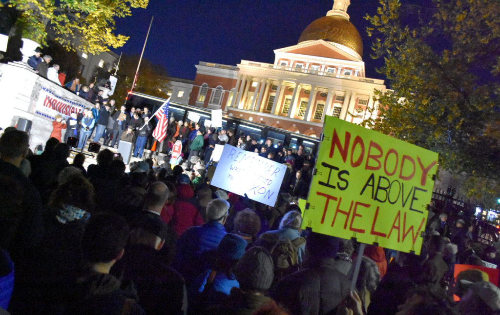 “Rally To Protect Mueller & Rosenstein - You Can't Fire The Truth" on Boston Common, Nov. 8, 2018. (Greg Cook)