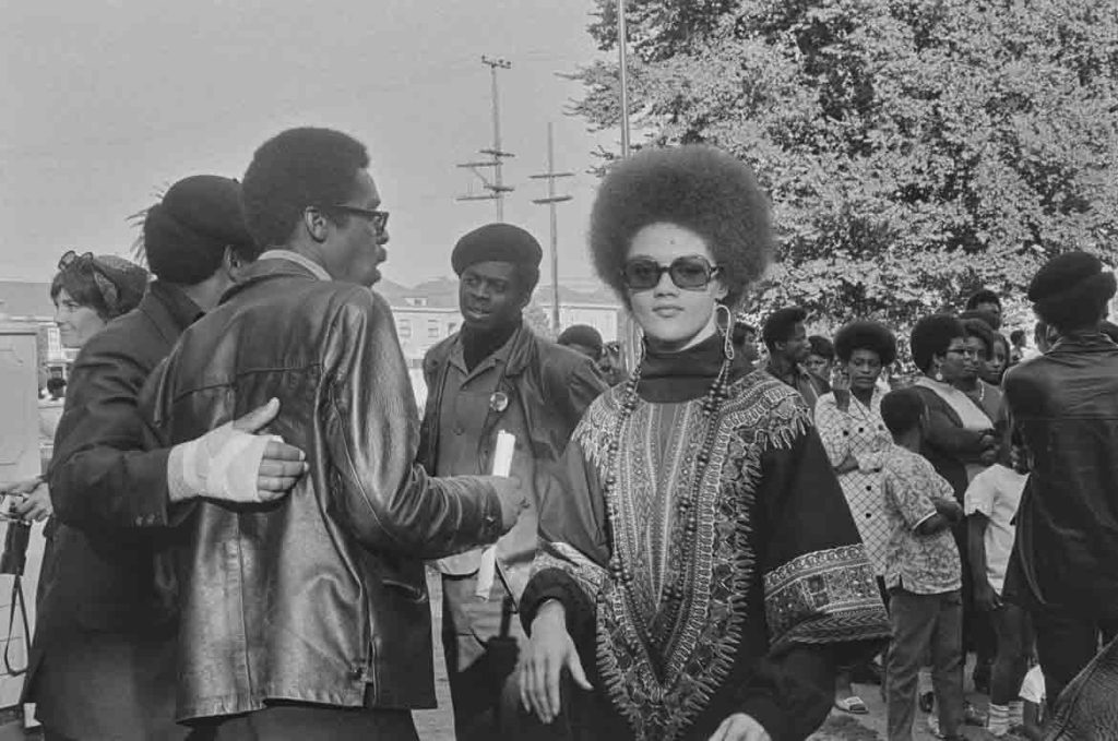 Pirkle Jones, "Kathleen Cleaver, Free Huey Rally, Bobbly Hutton Memorial Park, Oakland, CA," September 22, 1968. (Courtesy University of California, Santa Cruz)