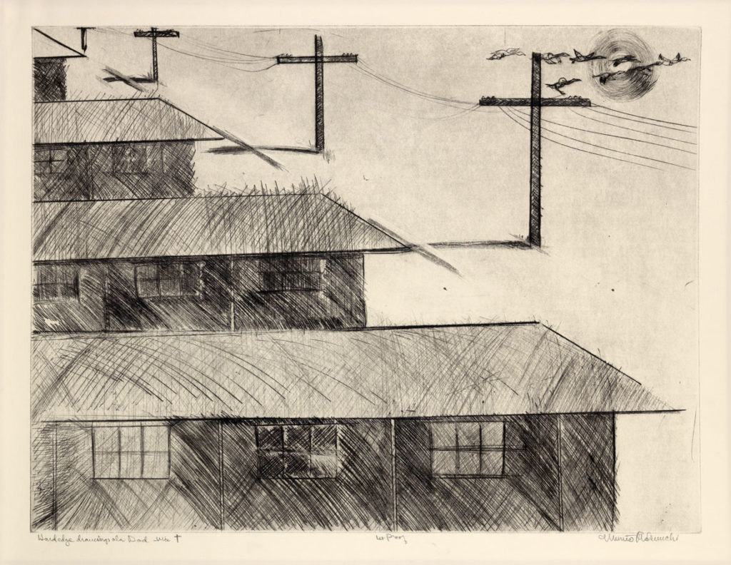 Munro Makuuchi, "Hardedge drawings ala Dad via +," c. 1986–89, drypoint, scraping, and burnishing on warm white Arches paper. (Smith College Museum of Art)
