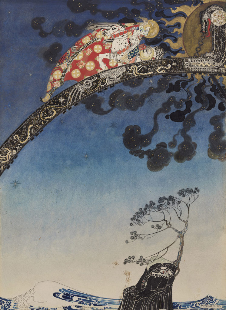 Kay Nielsen, Illustration from "East of the Sun, West of the Moon, Old Tales from the North," published 1914, transparent and opaque watercolor, pen and brush and ink, gesso and metallic paint, over graphite. (Courtesy Museum of Fine Arts, Boston)