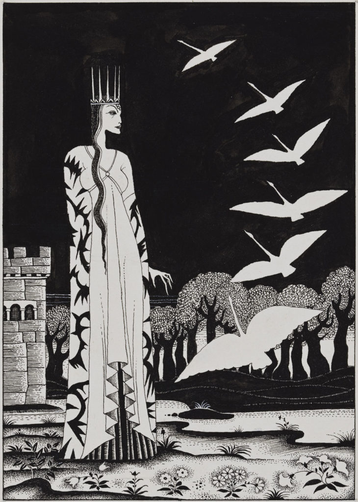 Kay Nielsen, illustration for "Red Magic," published in 1930, pen and brush and ink, over graphite. (Courtesy Museum of Fine Arts, Boston)