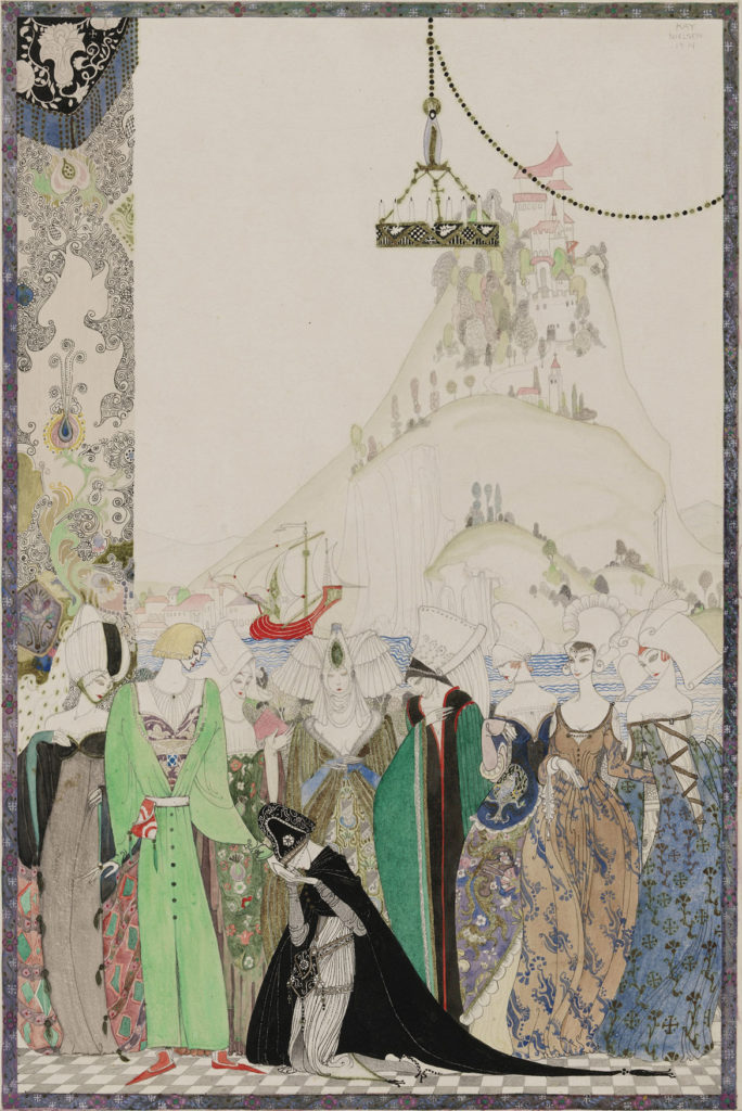 Kay Nielsen, Illustration from the "Joan of Arc" series, 1914, transparent and opaque watercolor, pen and brush and ink, metallic paint, over graphite. (Courtesy Museum of Fine Arts, Boston)