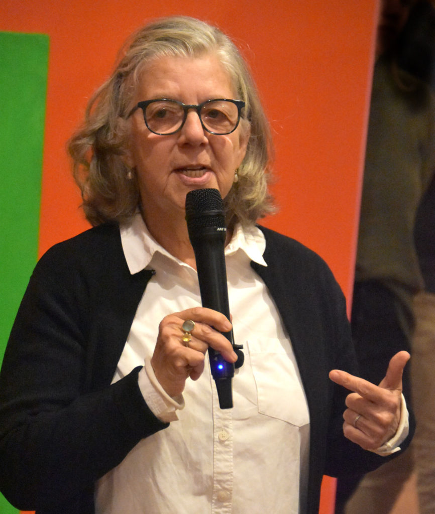 Maira Kalman speaks at “The Pursuit of Everything: Maira Kalman's Books for Children" at the Eric Carle Museum of Picture Book Art in Amherst, Nov. 10, 2019. (Greg Cook photo)
