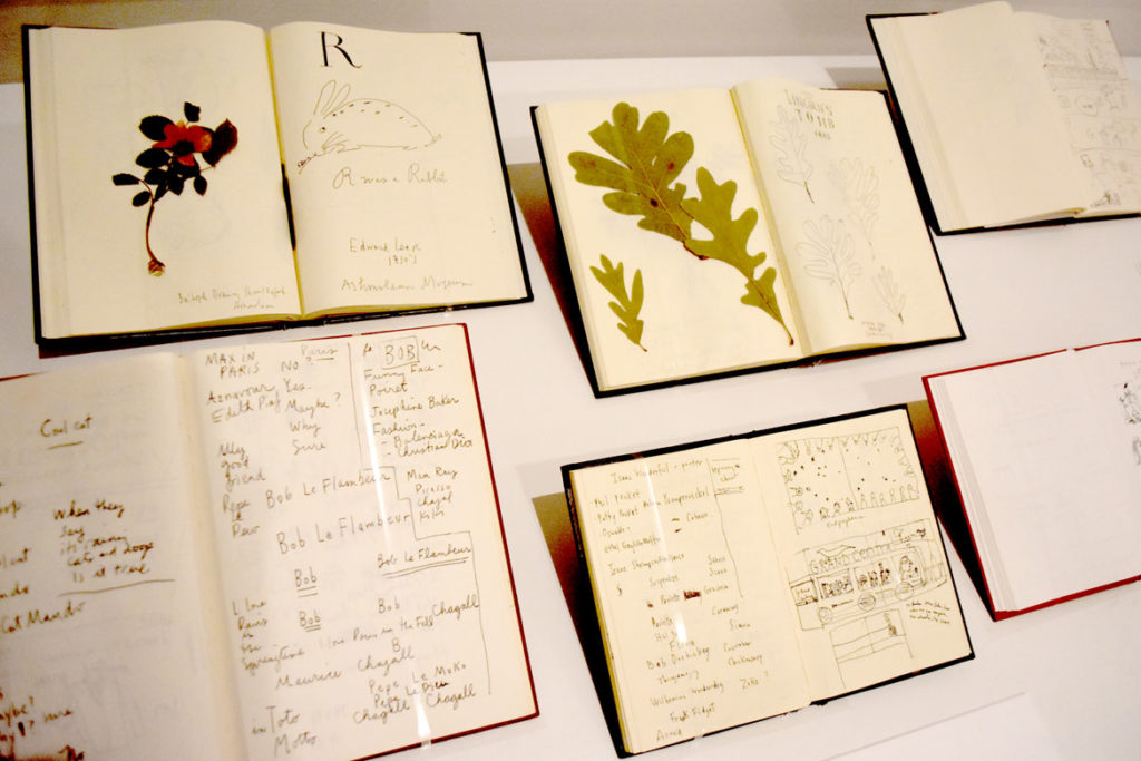 Maira Kalman, notebooks from 1989 to 2013, in “The Pursuit of Everything: Maira Kalman's Books for Children" at Atlanta’s High Museum of Art, June 25, 2019. (Greg Cook photo)