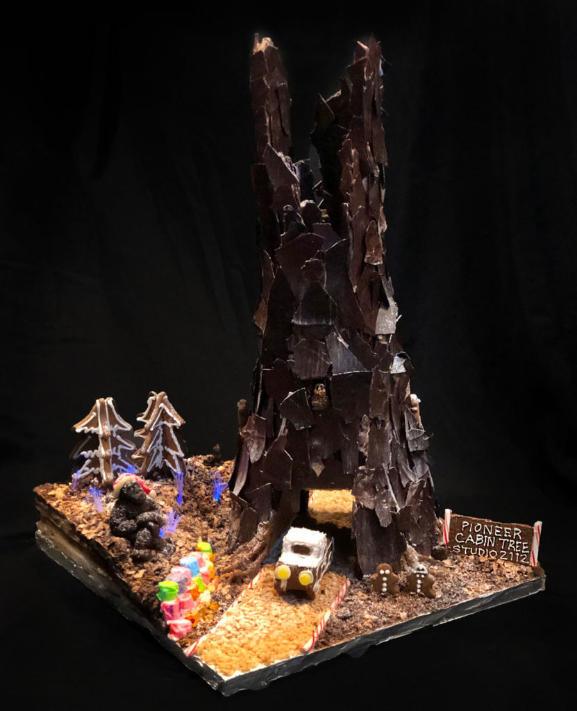 Studio 2112 Landscape Architecture's "The Pioneer Cabin Tree" in Gingerbread Design Competition and Exhibition, Boston Society of Architects Space, Dec. 17, 2019. (Courtesy)