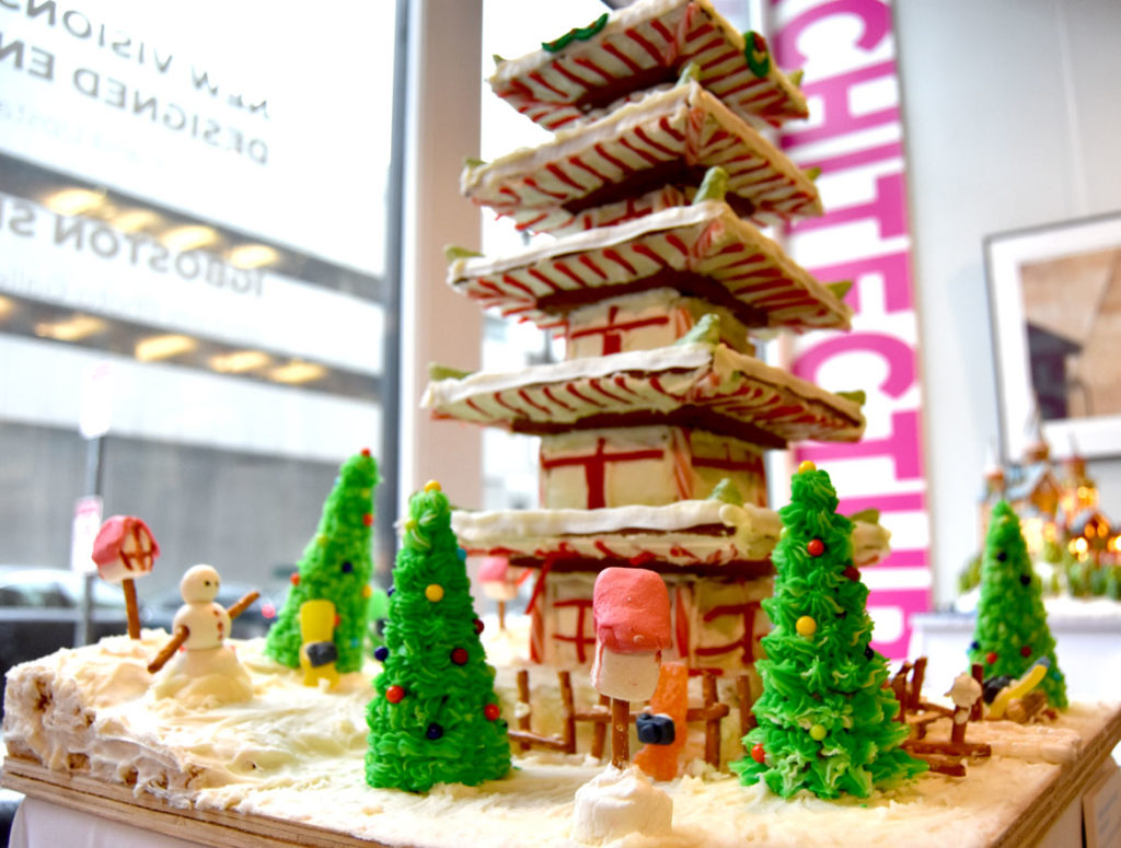 The Architectural Team's "Fujiyo-sugar Cenotaph Monument" in Gingerbread Design Competition and Exhibition, Boston Society of Architects Space, Dec. 17, 2019. (Greg Cook photo)