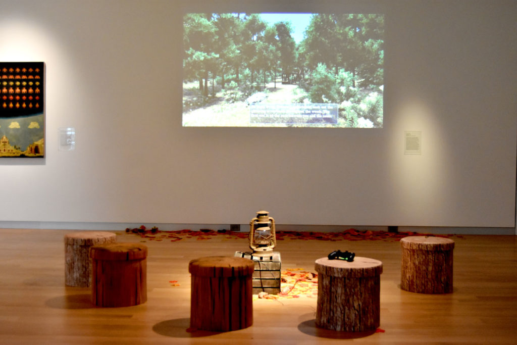 Tracy Fullerton's "Walden, A Game" (2017) in the exhibition "Game Changers" at the MassArt Art Museum, Feb. 25, 2020. (Greg Cook)