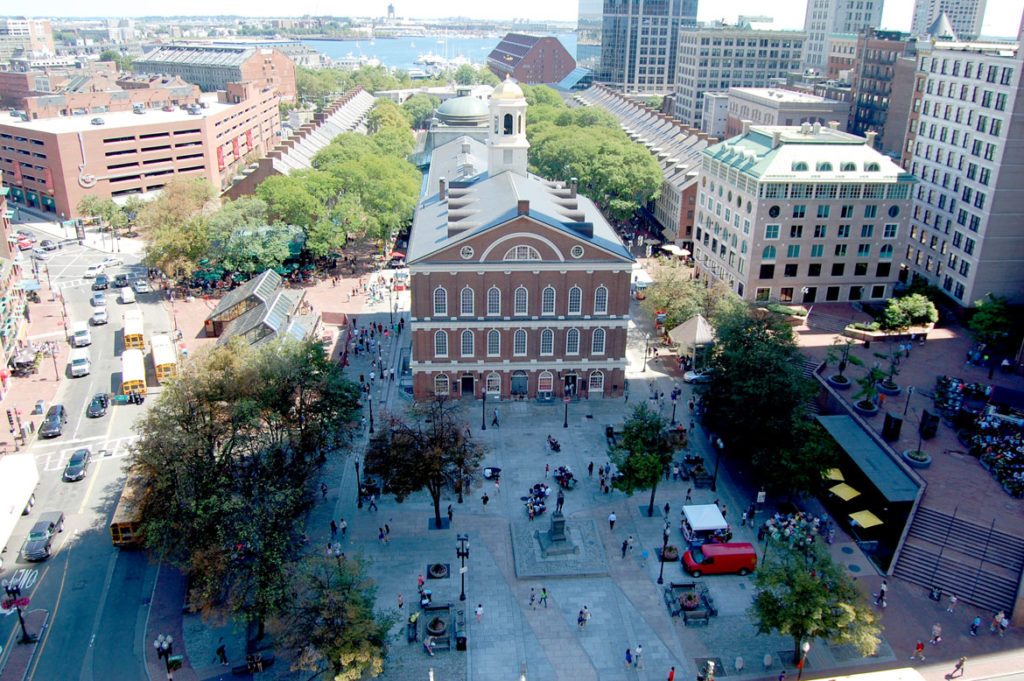 Faneuil Hall and Quincy Market, Boston, Aug. 28, 2015. (Greg Cook photo)