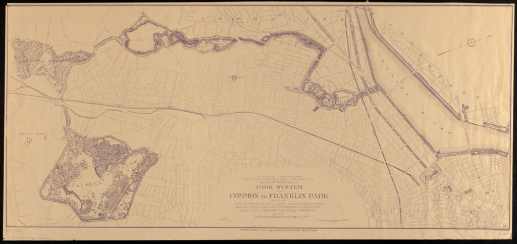 Olmsted, Olmsted & Eliot, Landscape Architects, "Plan of portion of park system from Common to Franklin Park," 1894. (Boston Public Library | Norman B. Leventhal Map Center)