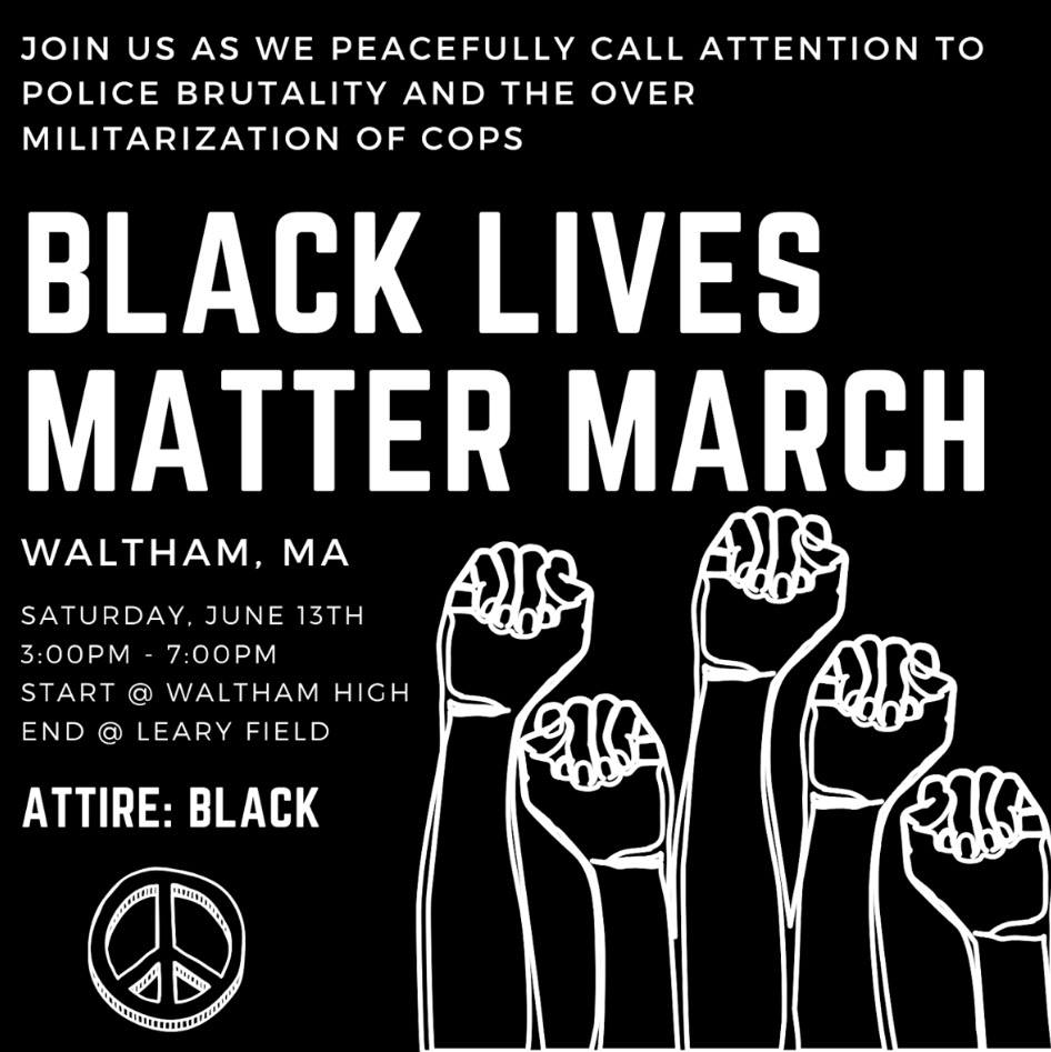 Black Lives Matter March in Waltham, Massachusetts, June 13, 2020.