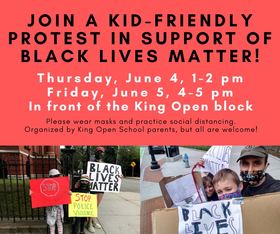 Kid-Friendly Protest in Support of Black Lives Matter at King Open School, Cambridge, June 5, 2020.