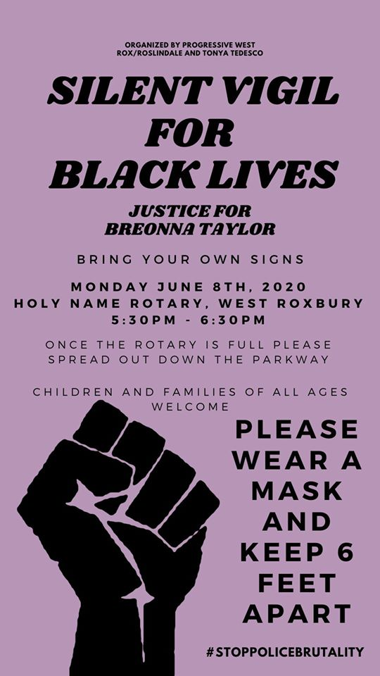 Silent Vigil for Black Lives at Holy Name Rotary, West Roxbury, Massachusetts, June 8, 2020.