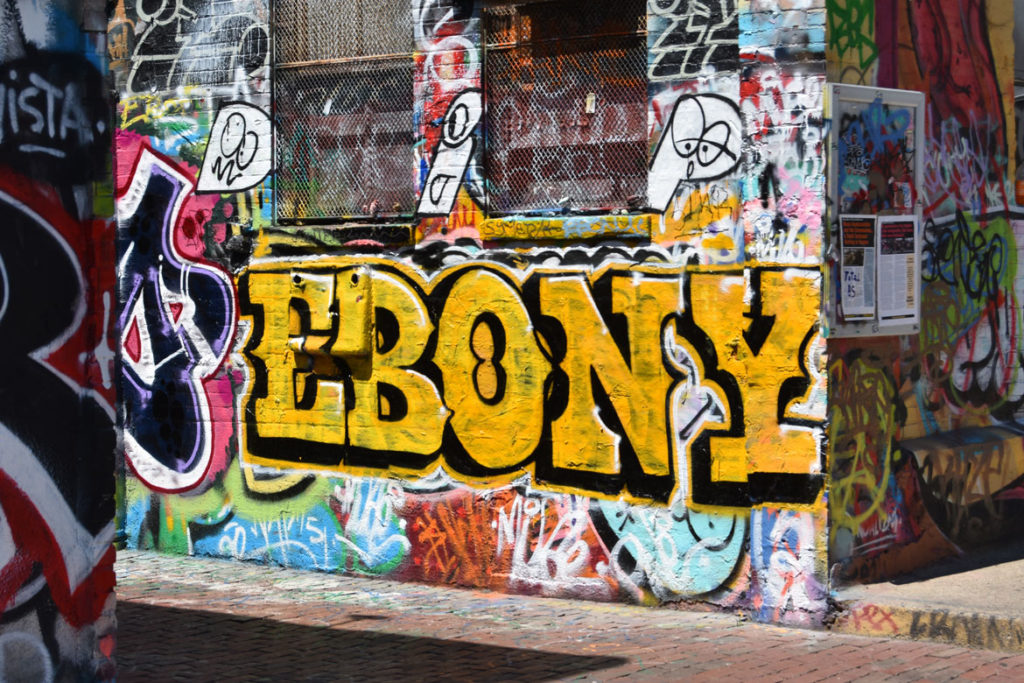 Graffiti Alley, Central Square, Cambridge, June 18, 2020. (© Greg Cook photo)