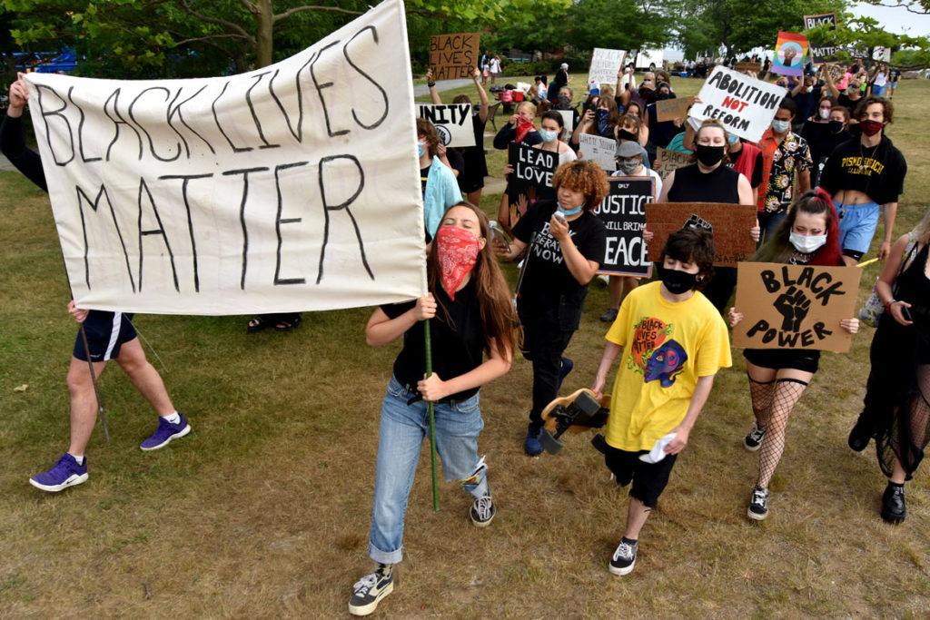 "Independence Day March" against injustice organized by Demilitarize Gloucester at Gloucester's waterfront, July 4, 2020. (© Greg Cook photo)