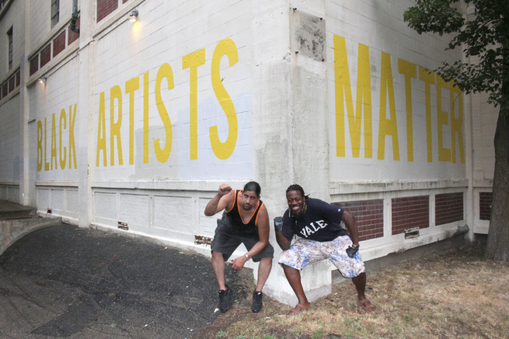 "Black Artists Matter" mural painted on the African American Master Artists In Residence Program studios building at 76 Atherton St. in Boston's Jamaica Plain neighborhood, June 27, 2020. (Photo © Reginald L. Jackson)