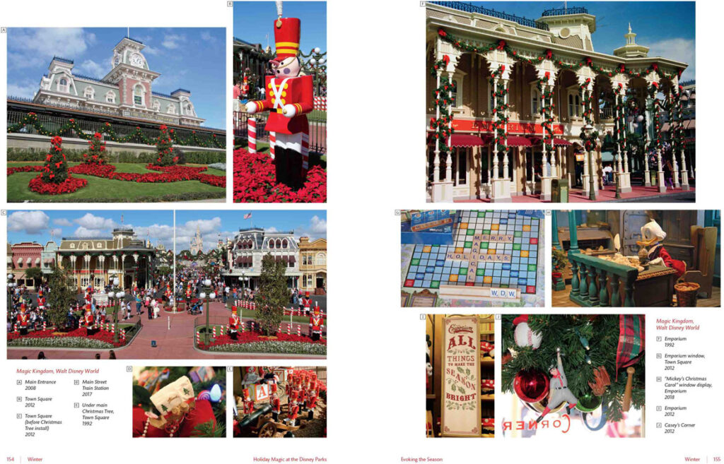 Christmas at the Magic Kingdom, Walt Disney World, 1992 to 2018. From "Holiday Magic at the Disney Parks: Celebrations Around the World from Fall to Winter" by Graham Allan, Rebecca Cline, and Charlie Price, 2020. (Disney Editions)