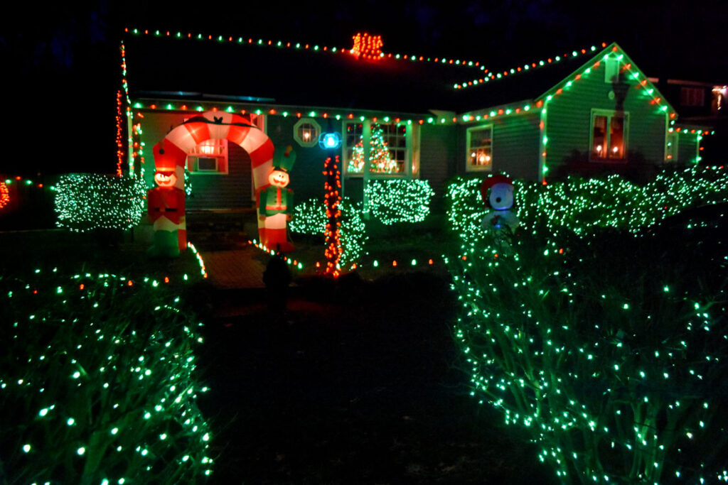 Christmas lights at 198 Ipswich Road, Topsfield. 2020. (©Greg Cook photo)