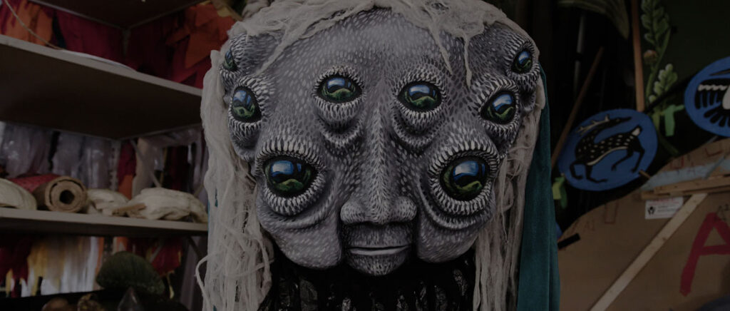 From “We Are Here” by Marc Levy and Marc Salomon of The Marcs: Mask by Paperhand Puppet Intervention in North Carolina. (Courtesy of The Marcs)