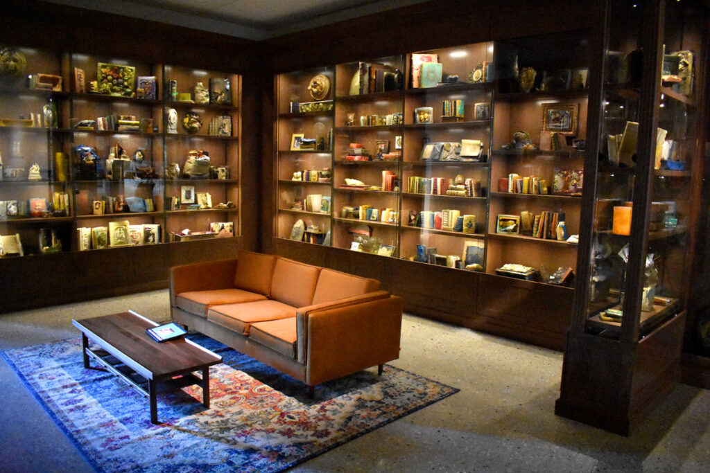 Stella Waitzkin’s “The Lost Library" at the Art Preserve of the Kohler Arts Center in Sheboygan, Wisconsin, July 2, 2021. (©Greg Cook photo)