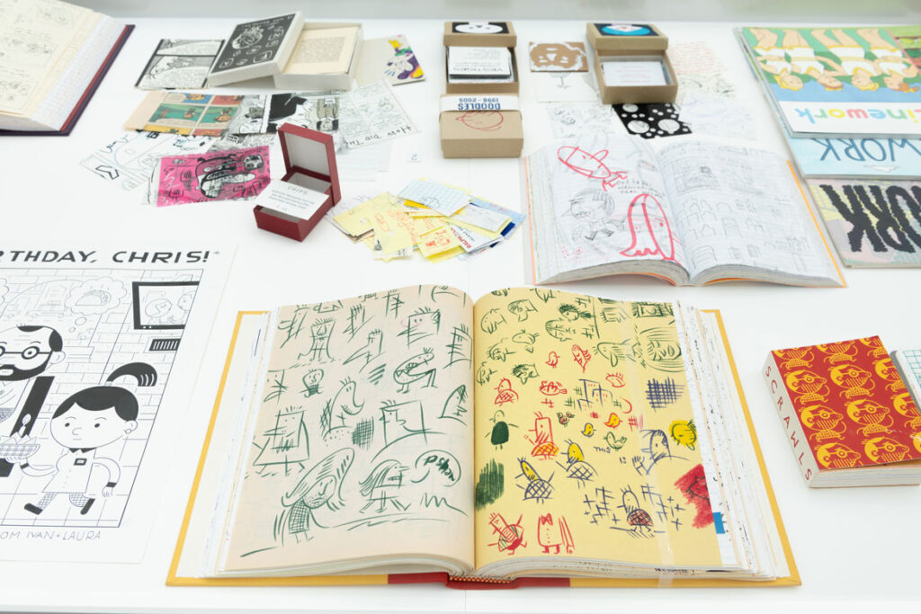 Ivan Brunetti, sketchbook, 2000s. In “Chicago Comics” at Chicago’s Museum of Contemporary Art, 2021. (Photo: Nathan Keay, © MCA Chicago)