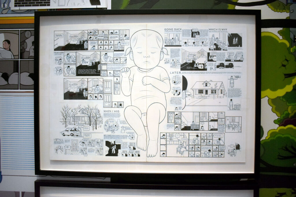 "Building Stories" by Chris Ware. In “Chicago Comics” at Chicago’s Museum of Contemporary Art, July 3, 2021. (©Greg Cook
