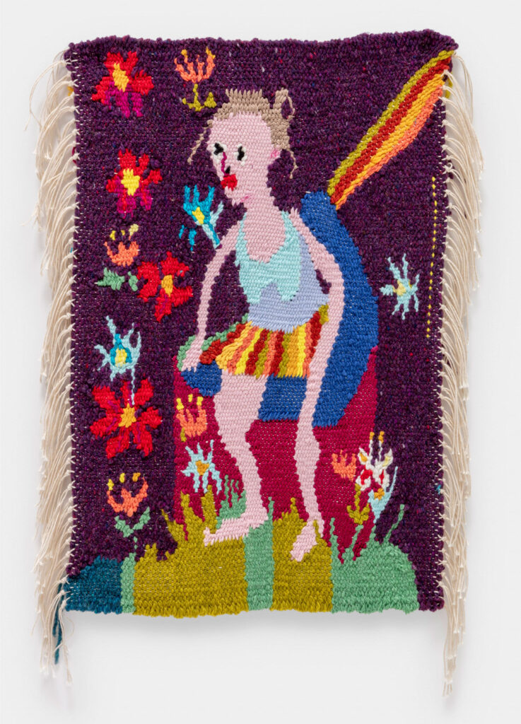 Christina Forrer, "Quick Face (or primeval worry)," 2021. Cotton, wool and linen. 18 ¼ in. x 11 ¾ in. (© Christina Forrer; Courtesy of the artist and Luhring Augustine, New York, and Corbett vs. Dempsey, Chicago. Photo: Joshua White).