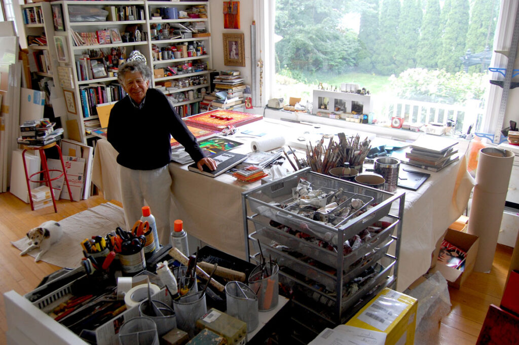 Norman LaLiberté's in his Nahant home and studio, Sept. 4, 2015. (©Greg Cook photo)