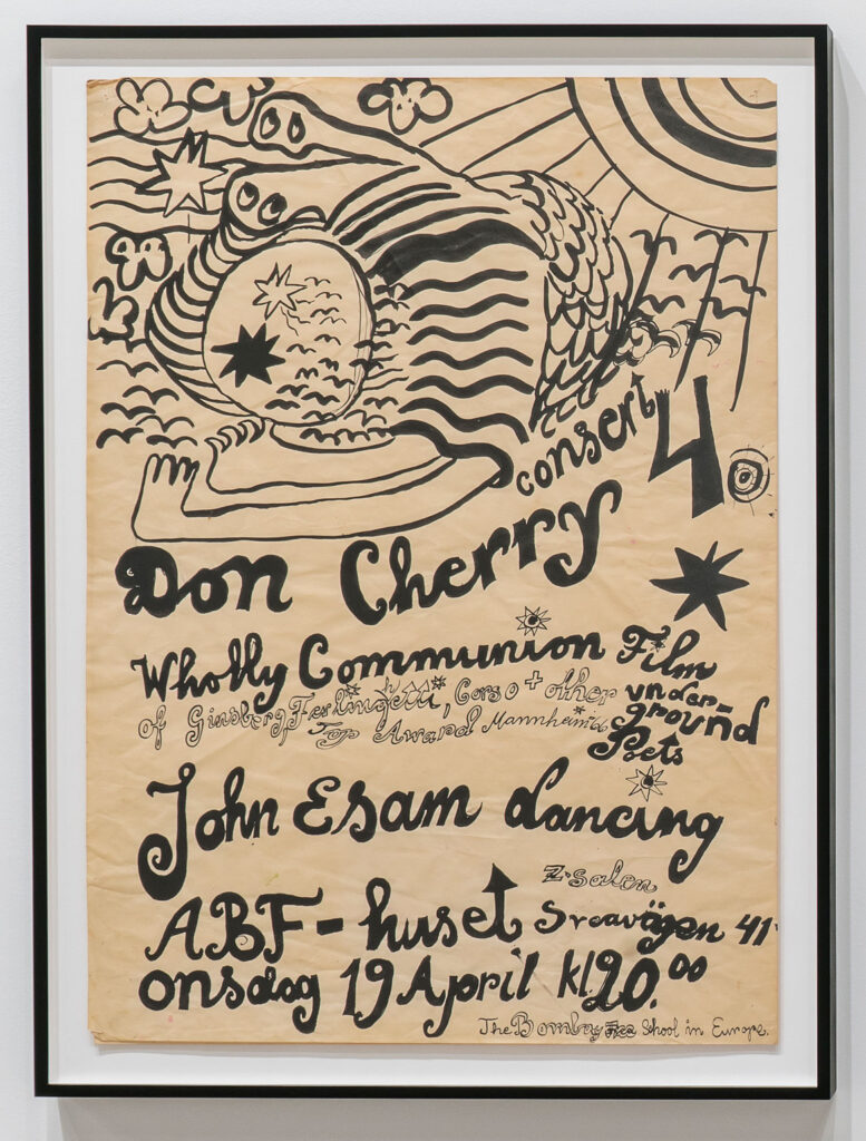 Moki Cherry, hand-painted poster for Don Cherry Concert, ABF Huset Stockholm, Sweden, 1967, ink on folded paper. (Corbett vs. Dempsey)