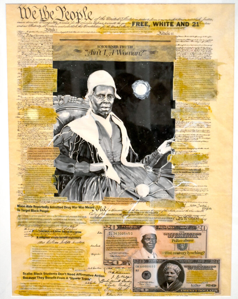 Shea Justice's “Constitution and Black Women,” 2017, in “Layered Time: Shea Justice—Scrolls of Justice” at Spoke Gallery, Boston, Sept. 30, 2021.