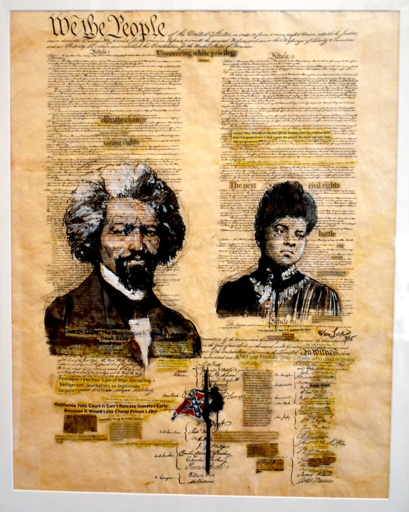 Shea Justice's “The U.S. Justice System and the Constitution,” 2016, in “Layered Time: Shea Justice—Scrolls of Justice” at Spoke Gallery, Boston, Sept. 30, 2021.