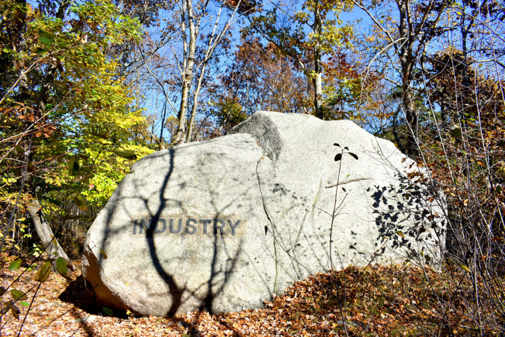 Industry boulder in Gloucester's Dogtown woods, Nov. 6, 2021. (©Greg Cook photo)