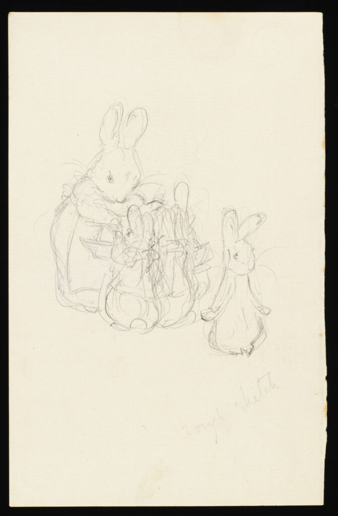 Sketch for the privately printed edition of The Tale of Peter Rabbit, 1901. Pencil on paper. Linder Bequest. © Victoria and Albert Museum, London, courtesy Frederick Warne & Co Ltd.