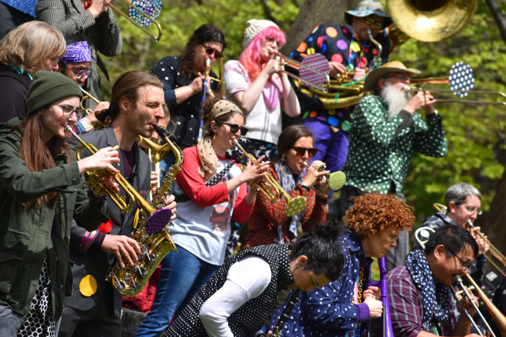 School of Honk performs at Wake Up the Earth Festival, May 7, 2022. (©Greg Cook photo)