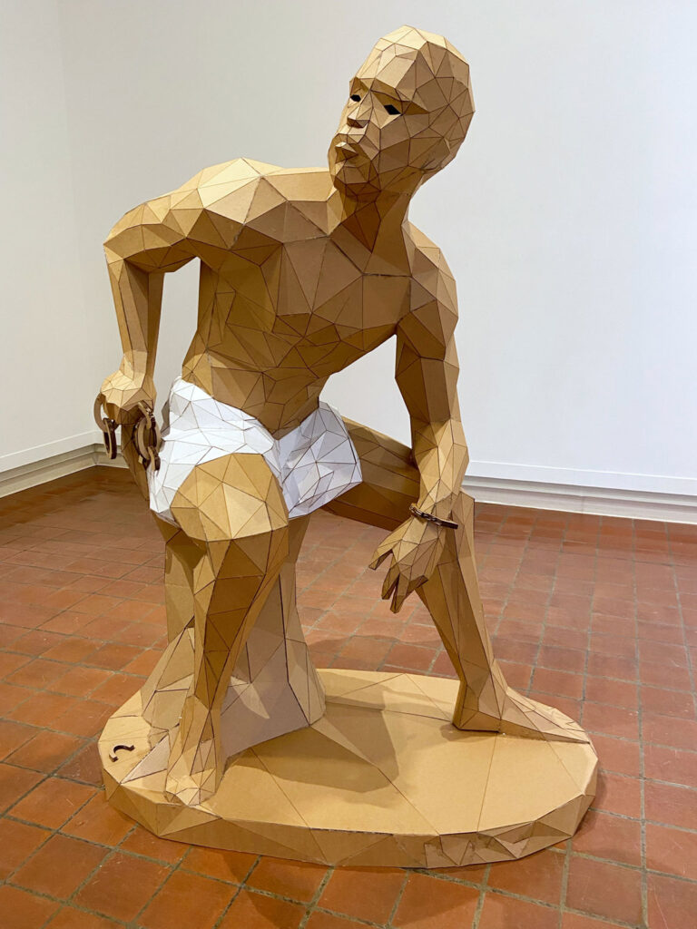 Roberto Visani, "cardboard slave kit, freedman blend," 2021, cardboard, hot glue. (Courtesy Brattleboro Museum & Art Center)