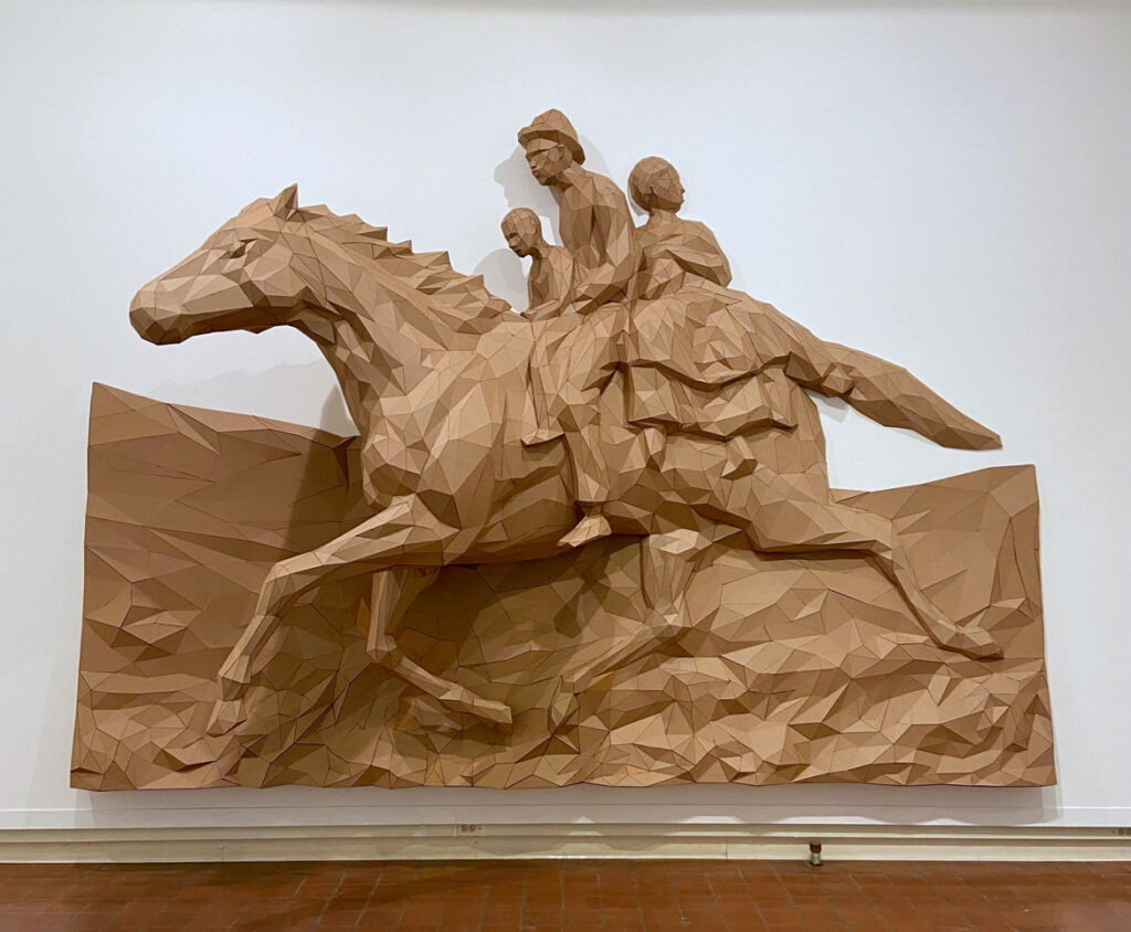 Roberto Visani, "cardboard slave kit, liberty blend," 2022, cardboard, hot glue. (Courtesy Brattleboro Museum & Art Center)