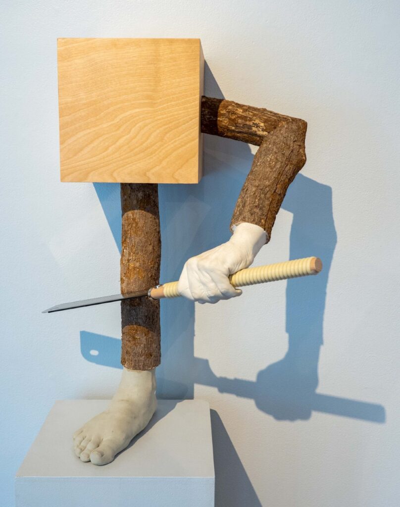 Jeffu Warmouth's "A good plan needs a solid foundation," 2022, wood, concrete, plaster, saw. (Courtesy of the artist)