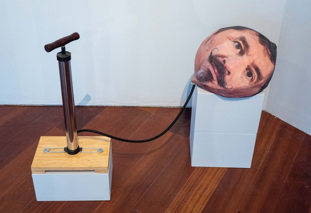 Jeffu Warmouth's "Time to Inflate," 2022, bicycle pump, wood, fabric. (Courtesy of the artist)