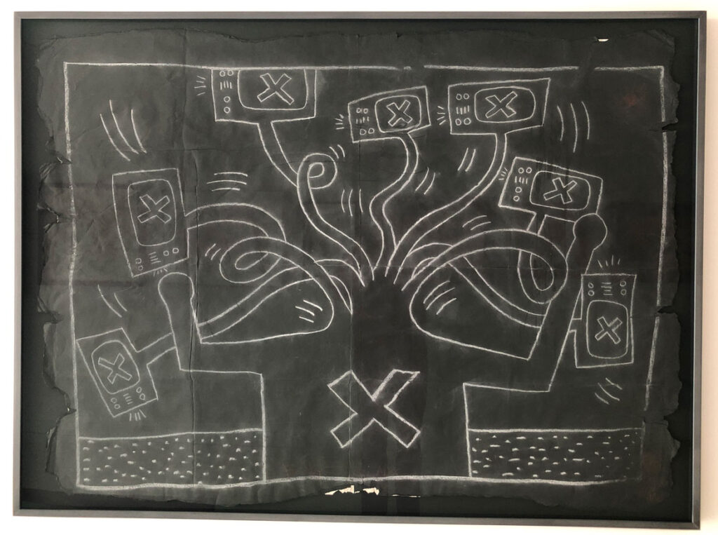 Keith Haring "TV Hydra" chalk on paper.