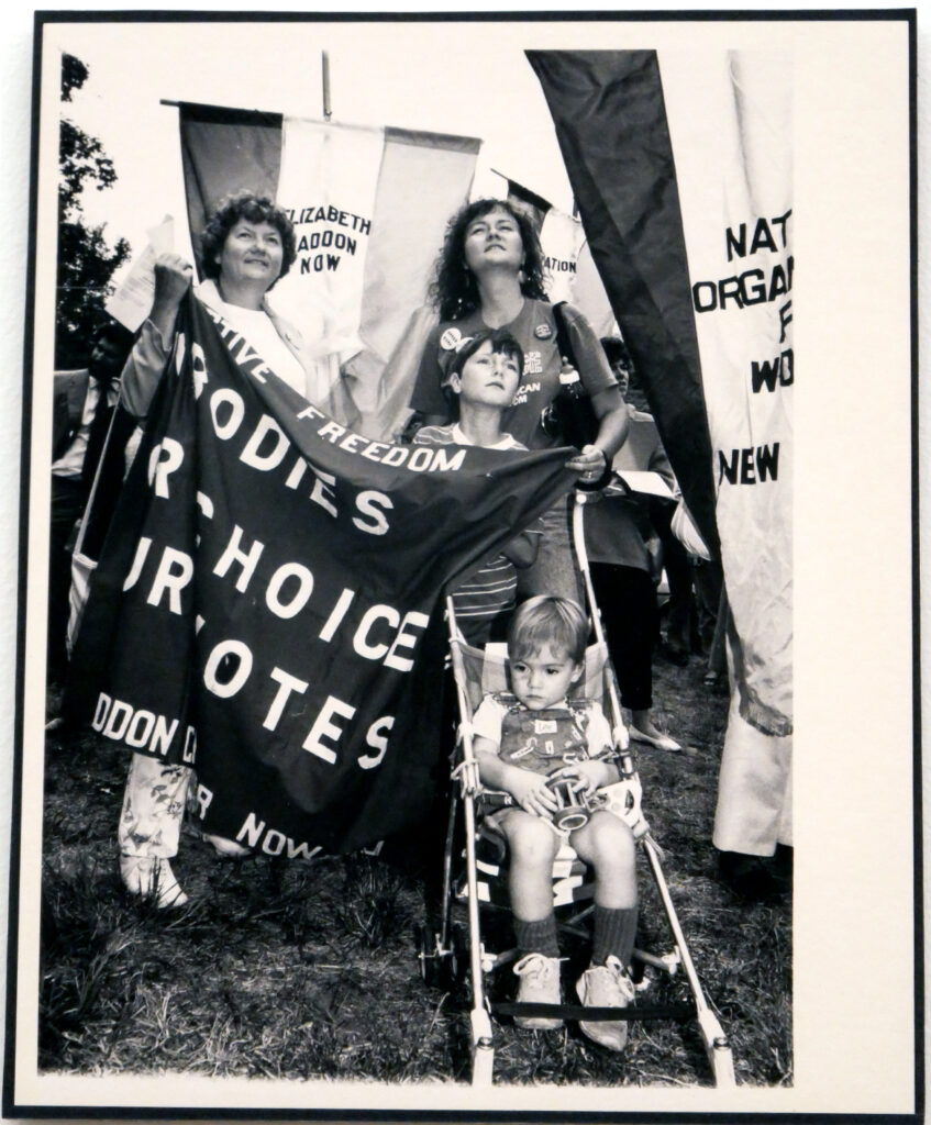 Two women with two young children at National Organization for Women demonstration, c. 1987. In "The Age of Roe: The Past, Present, and Future of Abortion in America" at Harvard Radcliffe Institute Schlesinger Library's Poorvu Gallery.